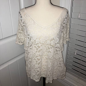 Preloved Gently Used Women’s L.O.G.G Large Lace Sheer White Blouse